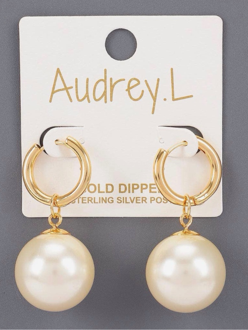 audrey Gold Hoop Earrings with Pearl Drop - Cream